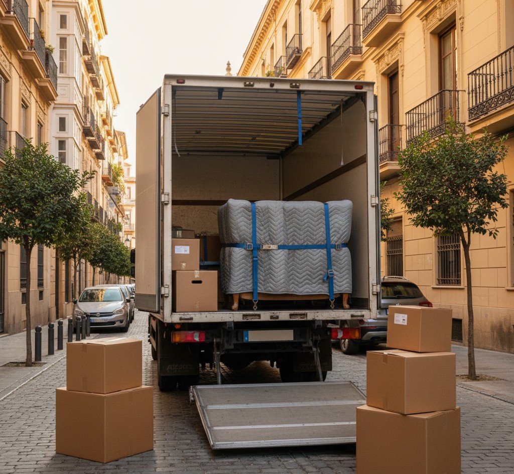 Chargement d un camion, mobilier protégé