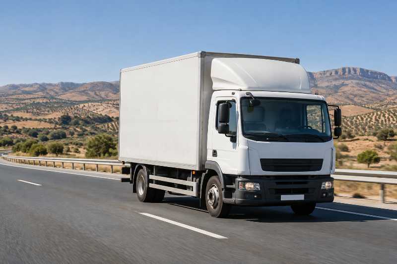 Camion de déménagement sur l'autoroute, déménagement de Paris 15e vers Madrid