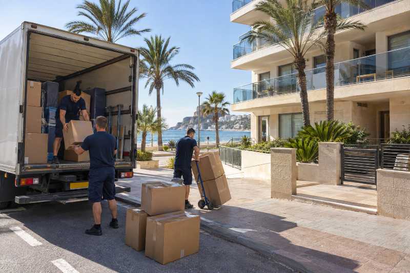 Déchargement devant une résidence en bord de mer, départ de Paris 16e