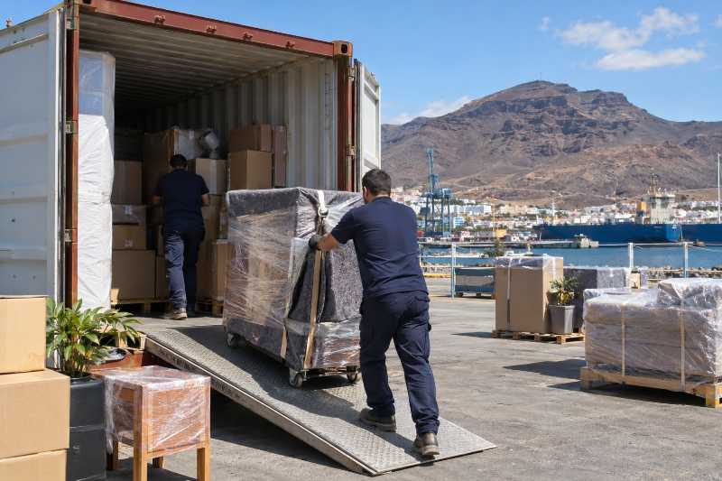 Conteneur de déménagement sur un port, déménagement de Paris 17e vers Lanzarote