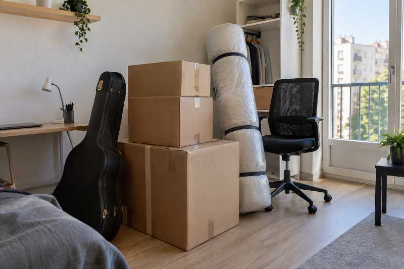 Petit volume de cartons et d'affaires d'étudiant, déménagement de Paris 19e vers Bilbao