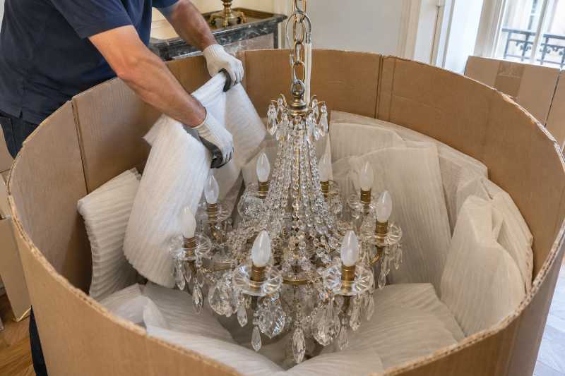 Lustre à pampilles dans un fût capitonné, départ de Paris 8e