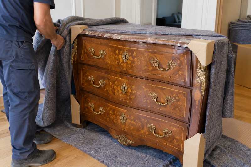 Commode ancienne protégée de feutre, départ de Paris 9e