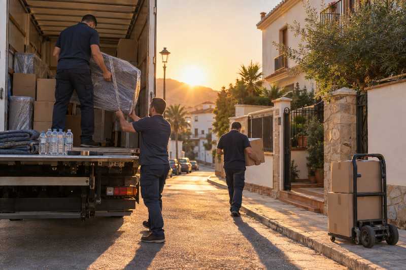 Déchargement au lever du jour, déménagement de Sarcelles vers Séville